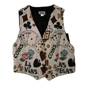 VTG Hamilton Playing Cards Game Of Spades Vest Womens L AOP Las Vegas Gambling